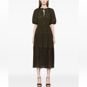 Ulla Johnson Nova Dress Cotton Broderie Anglaise Militaire Green 8